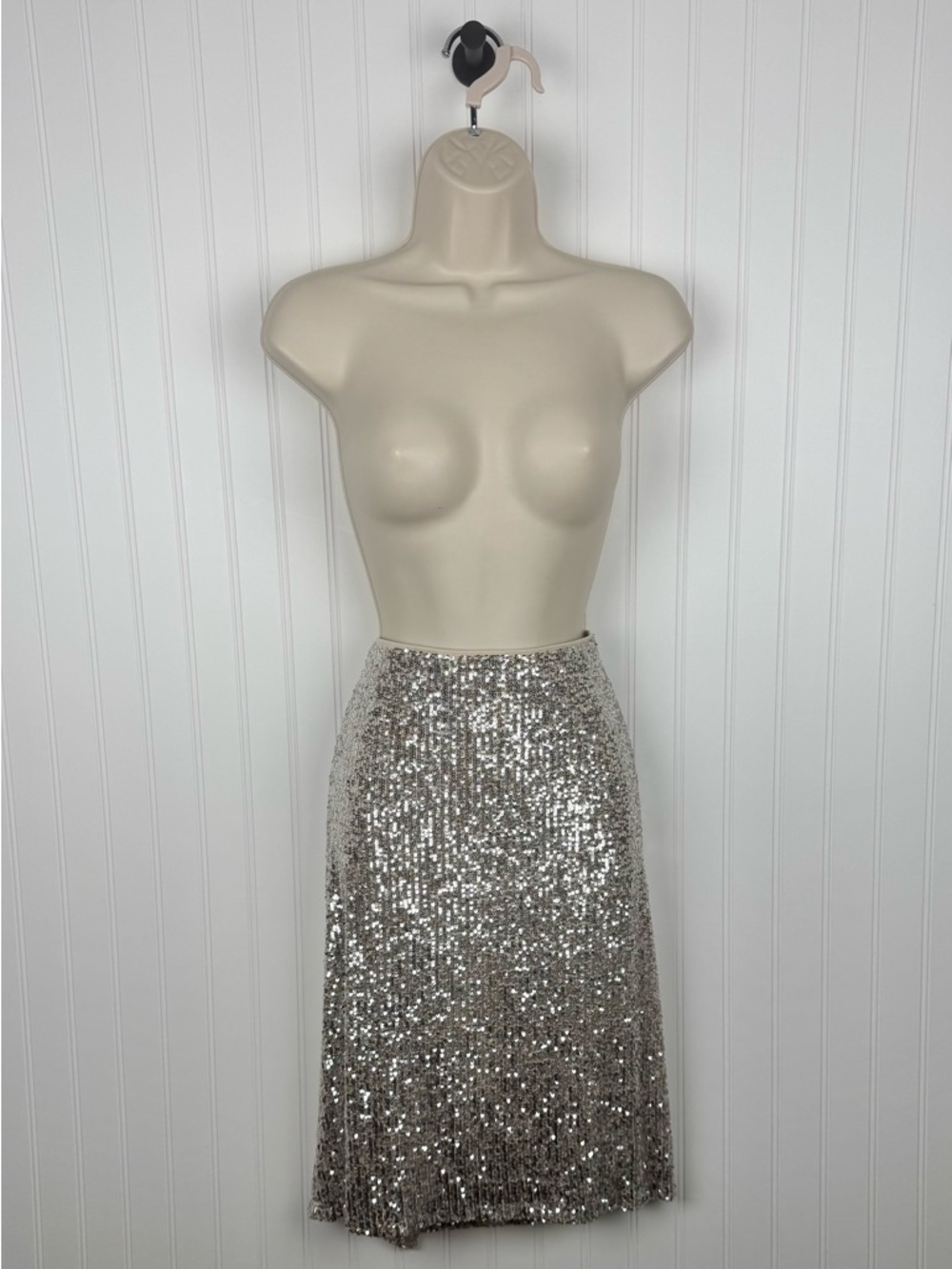 Cable & Gauge Silver Sequin Pencil Skirt Midi Stretch Lined